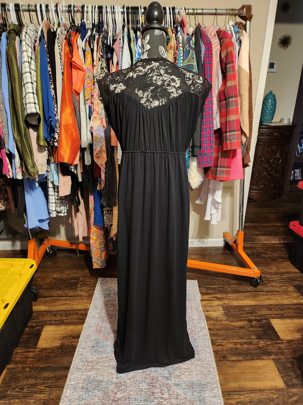 Black Lace Yoke Surplice Maxi Dress - Picture 3 of 5
